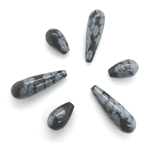 Snowflake Obsidian Briolette and Polished Drops