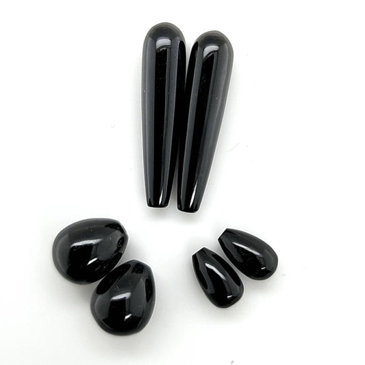 Black Tourmaline Briolette and Polished Drops