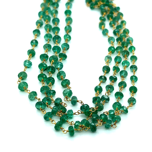 Emerald Facet Beads with 18ct Gold Wire