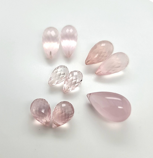 Rose Quartz Briolette and Polished Drops